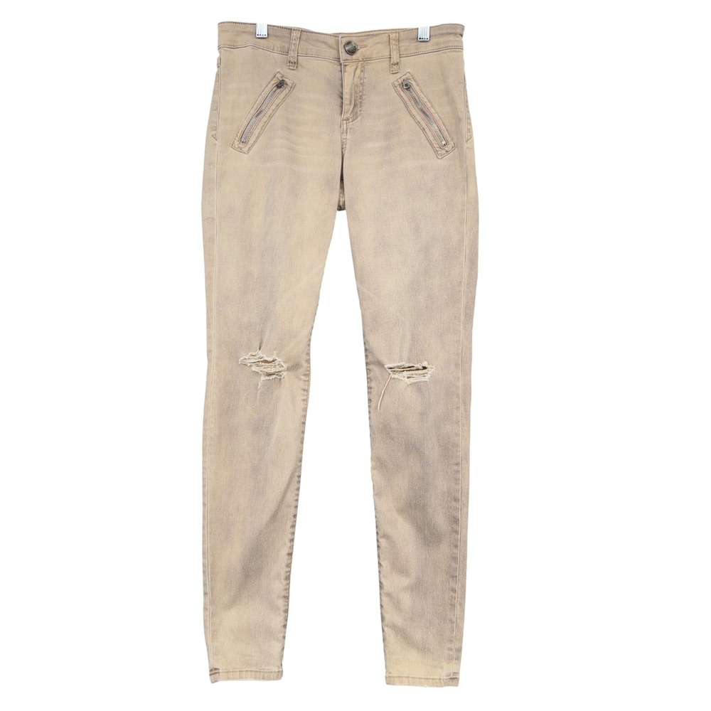 Kut from the Kloth Mia Toothpick Skinny Womens 4 Cotton Tan Distressed‎ Jeans